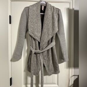 Anthropologie DOLAN Womens Cardigan Sweater small Grey Brown Shawl Waist Tie